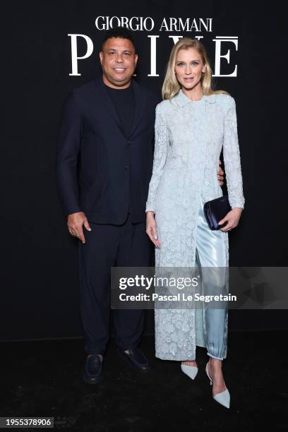 Ronaldo and Celina Locks attend the Giorgio Armani Privé Haute Couture Spring/Summer 2024 show as part of Paris Fashion Week on January 23, 2024 in...