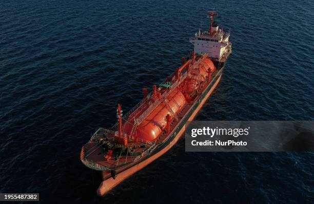 The liquefied petroleum gas tanker GAZ INTERCEPTOR, flying the Panama flag, is moored off the coast of Cyprus. Limassol, Cyprus, Friday, January 26,...