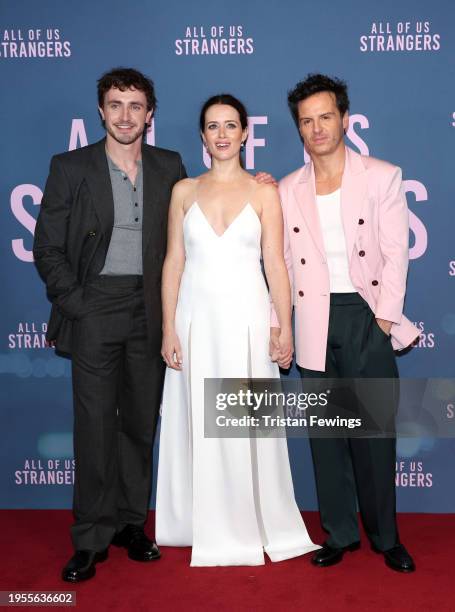 Paul Mescal, Claire Foy and Andrew Scott attend the UK Gala Screening of Searchlight Pictures', 'All of Us Strangers' at BFI Southbank on January 23,...