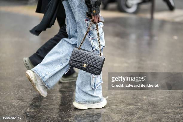 Close-up of a Chanel bag, outside Chanel, during the Haute Couture Spring/Summer 2024 as part of Paris Fashion Week on January 23, 2024 in Paris,...