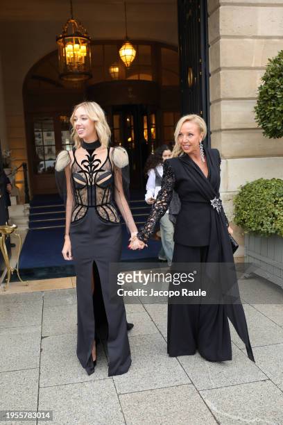 Princess Maria Carolina of Bourbon-Two Sicilies and Camilla of Bourbon Two Sicilies are seen during the Haute Couture Spring/ Summer 2024 as part of...