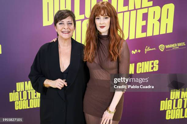 Eva Hache and Ana Polvorosa attend the Madrid premiere of "Un Mal Día Lo Tiene Cualquiera" at Cinesa Proyecciones on January 23, 2024 in Madrid,...