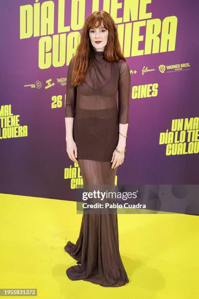 Spanish actress Ana Polvorosa attends the Madrid premiere of "Un Mal Día Lo Tiene Cualquiera" at Cinesa Proyecciones on January 23, 2024 in Madrid,...