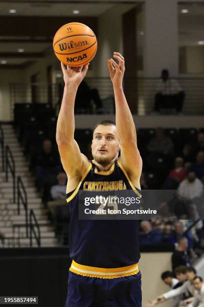 Chattanooga Mocs forward Jan Zidek during a college basketball game between the Chattanooga Mocs and the Wofford Terriers on January 24, 2024 at...