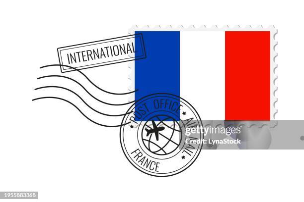 france postage stamp. postcard vector illustration with french national flag isolated on white background. - french culture stock illustrations点のイラスト素材／クリップアート素材／マンガ素材／アイコン素材