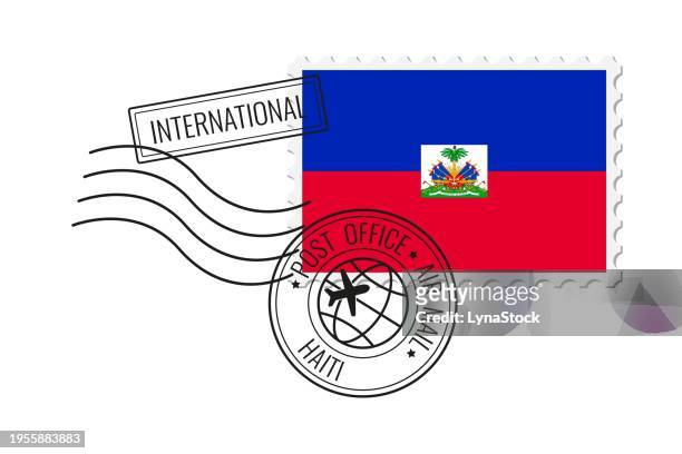 haiti postage stamp. postcard vector illustration with haitian national flag isolated on white background. - hispaniola stock illustrations