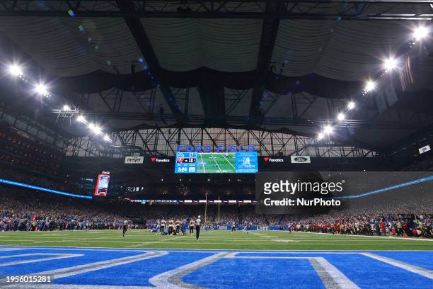 General overall interior view of Ford Field Stadium is seen during the second half of the NFC Divisional Round Playoffs between the Tampa Bay...