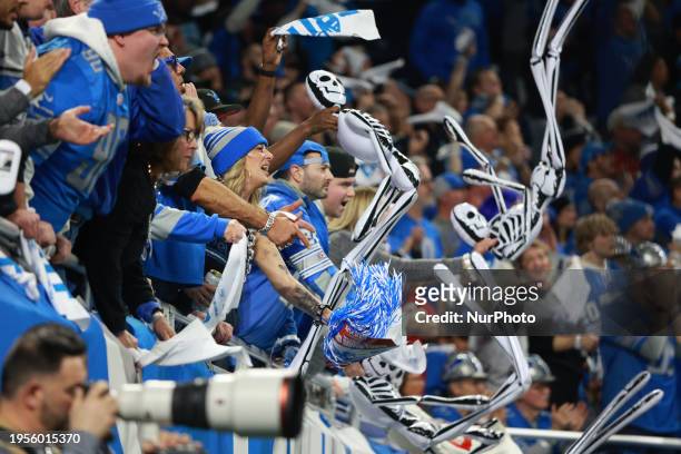 Detroit Lions fans cheer during the second half of the NFC Divisional Round Playoffs between the Tampa Bay Buccaneers and the Detroit Lions in...