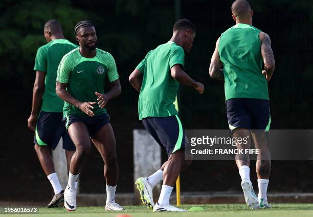 Nigeria's forward Terem Moffi attends a training session at the National Police School stadium in Abidjan on January 26 on the eve of the 2024 Africa...