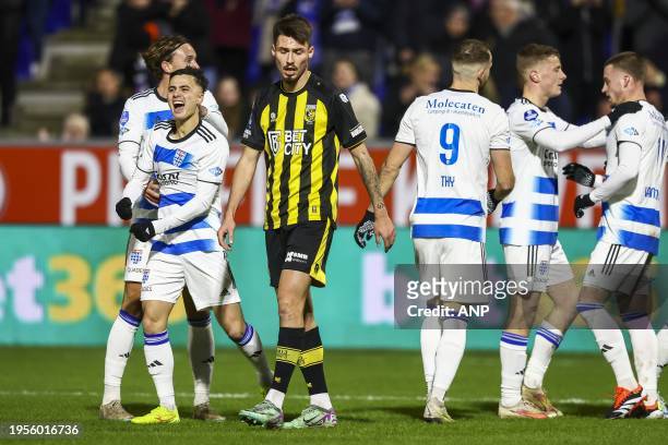 Players of PEC Zwolle cheer after Eliano Reijnders of PEC Zwolle scored 1-0 during the Dutch Eredivisie match between PEC Zwolle and Vitesse at the...