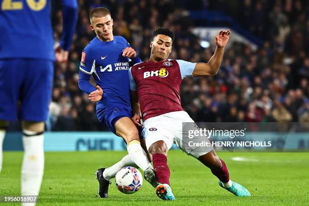 Chelsea's English defender Alfie Gilchrist vies with Aston Villa's English striker Ollie Watkins during the English FA Cup fourth round football...