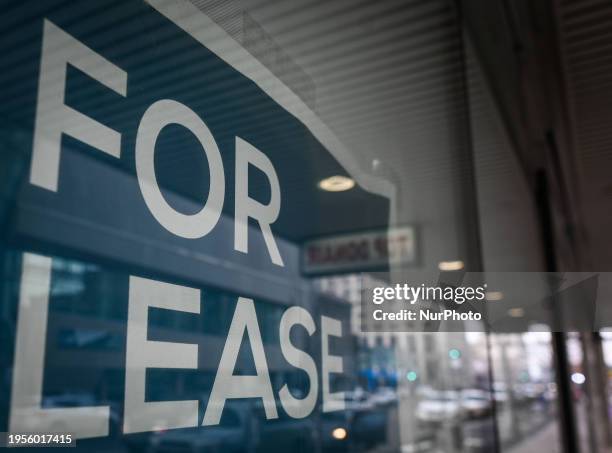 One of many office buildings with a sign 'For Lease' seen in downtown Edmonton, on January 25 in Edmonton, Alberta, Canada.