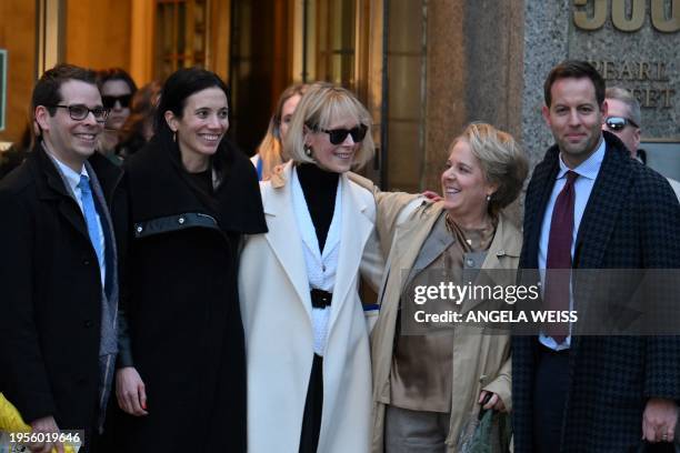 Writer E. Jean Carroll leaves federal court after the verdict in her defamation case against former US president Donald Trump in New York on January...