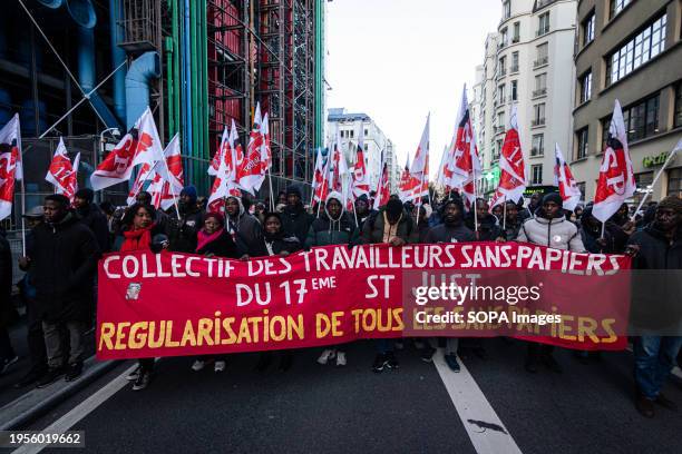 Collective of undocumented workers march during the demonstration. A new demonstration against the new immigration law in France occupied the streets...