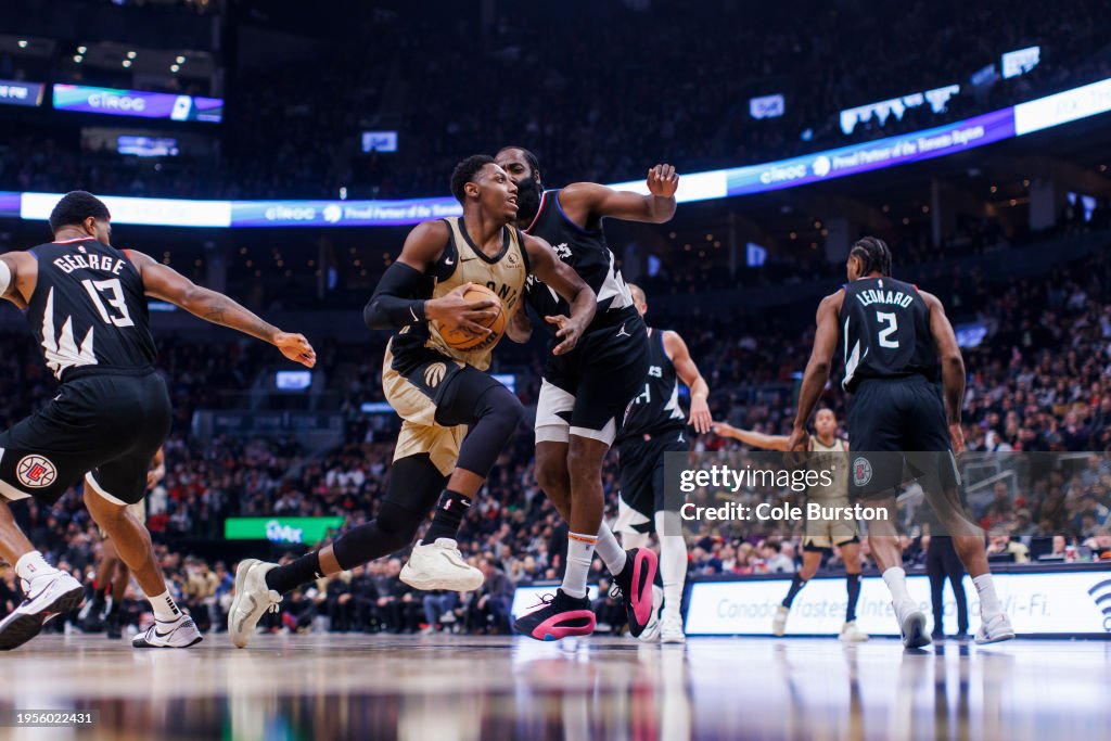 Toronto Raptors Rj Barrett RJ Barrett of the Toronto Raptors drives to the net against James ...