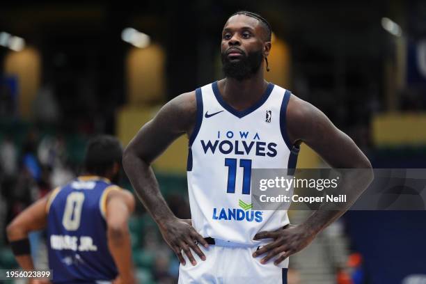 Lance Stephenson of the Iowa Wolves looks on during the game against the Texas Legends on January 26, 2024 at Comerica Center in Frisco, Texas. NOTE...