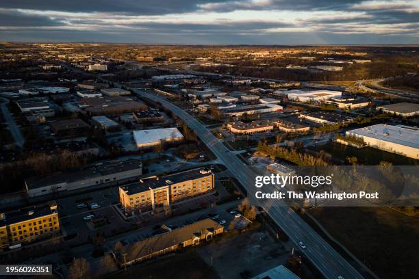 An aerial view of the city of Pontiac, Michigan, Thursday, January 4, 2024.