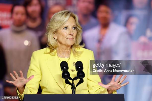 First lady Jill Biden speaks at a ”Reproductive Freedom Campaign Rally" at George Mason University on January 23, 2024 in Manassas, Virginia. During...