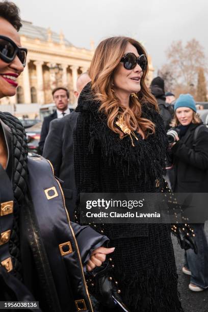 Carla Bruni is seen during the Haute Couture Spring/ Summer 2024 as part of Paris Fashion Week on January 22, 2024 in Paris, France.