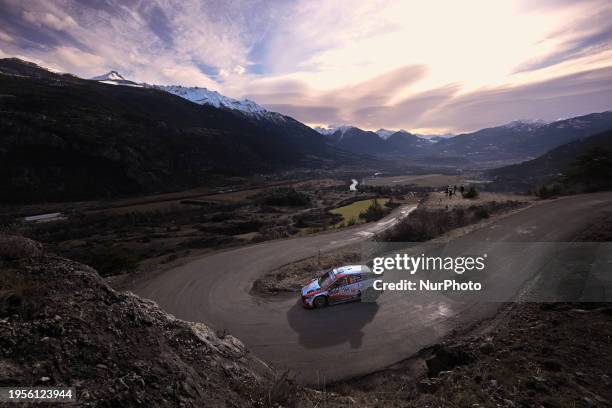 Drivers Ott Tanak and Martin Jarveoja of the Hyundai Shell Mobis World Rally Team are competing in the Hyundai i20 N Rally1 Hybrid during the two-day...