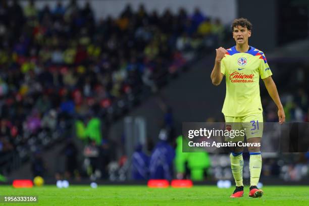 Igor Lichnovsky of America reacts during the 2nd round match between America and Queretaro as part of the Torneo Clausura 2024 Liga MX at Azul...