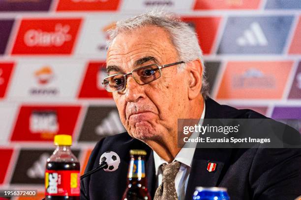 Newly appointed Head Coach of Peru national team Jorge Fossati speaks during a press conference on January 10, 2024 in Lima, Peru.