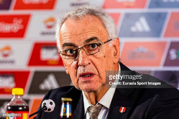 Newly appointed Head Coach of Peru national team Jorge Fossati speaks during a press conference on January 10, 2024 in Lima, Peru.