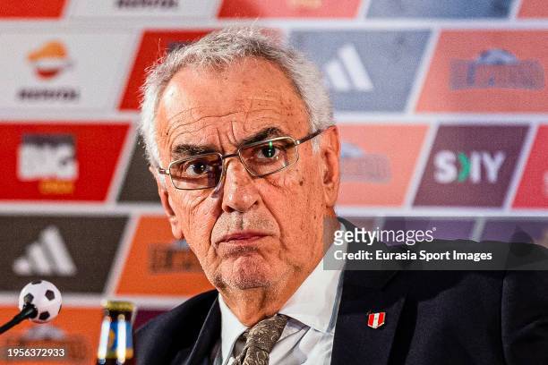 Newly appointed Head Coach of Peru national team Jorge Fossati speaks during a press conference on January 10, 2024 in Lima, Peru.