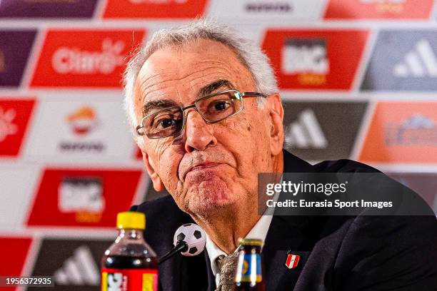 Newly appointed Head Coach of Peru national team Jorge Fossati speaks during a press conference on January 10, 2024 in Lima, Peru.