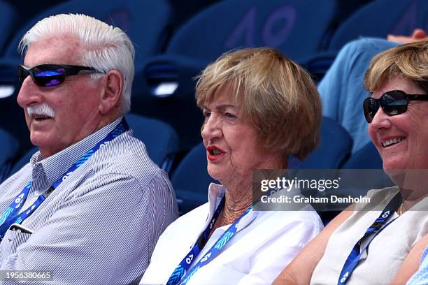 Margaret Court looks on during the quarterfinal singles match between Hubert Hurkacz of Poland and Daniil Medvedev during the 2024 Australian Open at...