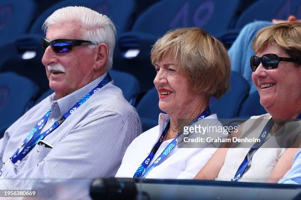 Margaret Court looks on during the quarterfinal singles match between Hubert Hurkacz of Poland and Daniil Medvedev during the 2024 Australian Open at...