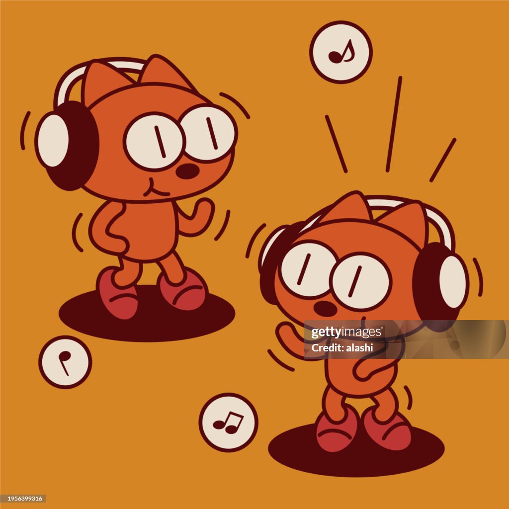 Two quirky and cute kittens wearing a headset and dancing