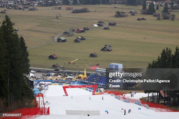 General view during the Audi FIS Alpine Ski World Cup Men's Super G on January 27, 2024 in Garmisch Partenkirchen, Germany.