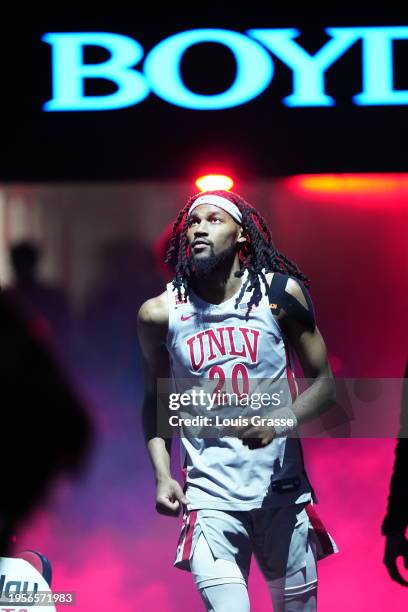 Keylan Boone of the UNLV Rebels enters the court prior to the start of a game against the Air Force Falcons at the Thomas & Mack Center on January...