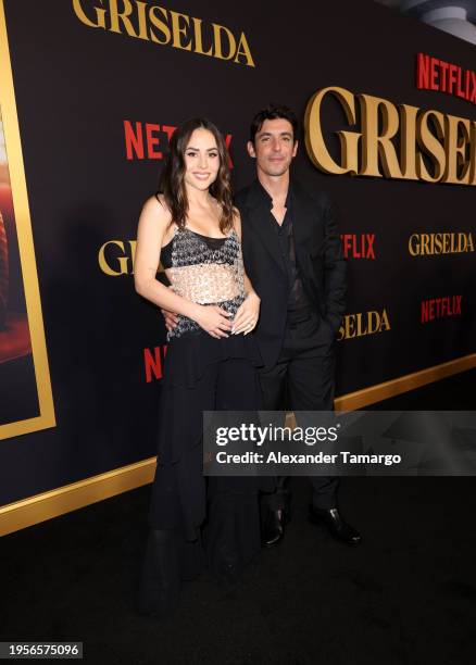 Zuria Vega and Alberto Guerra attend Netflix's Griselda US Premiere on January 23, 2024 in Miami, Florida.