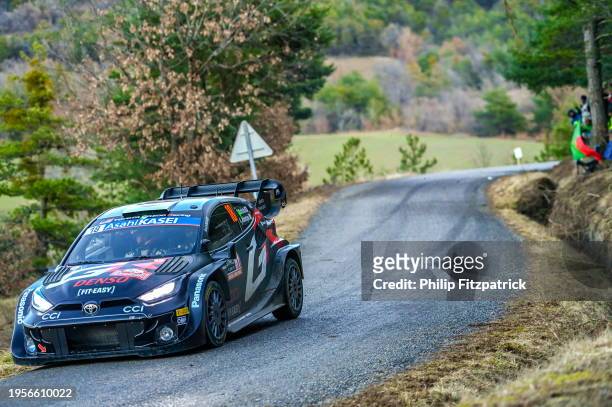 Monte Carlo , France - 27 January 2024; Takamoto Katsuta and Aaron Johnson from Ireland in their Toyota GR Yaris Rally1 Hybrid during day three of...