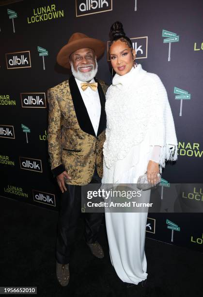 Michael Colyar and LisaRaye McCoy attend ALL BLK and Plymouth Blvd World Premiere Lunar Lockdown at IPIC Westwood on January 23, 2024 in Los Angeles,...