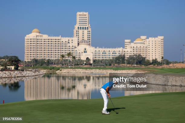 Riccardo Bianciardi of Italy putts during the inaugural Net tournament on G4D Tour prior to the Ras Al Khaimah Championship at Al Hamra Golf Club on...