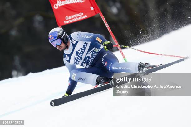 Dominik Paris of Team Italy in action during the Audi FIS Alpine Ski World Cup Men's Super G on January 27, 2024 in Garmisch Partenkirchen, Germany.