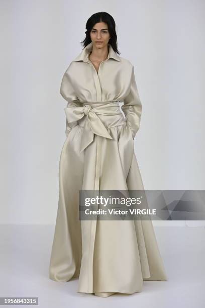 Model walks the runway during the Alexis Mabille Haute Couture Spring/Summer 2024 fashion show as part of Paris Fashion Week on January 23, 2024 in...