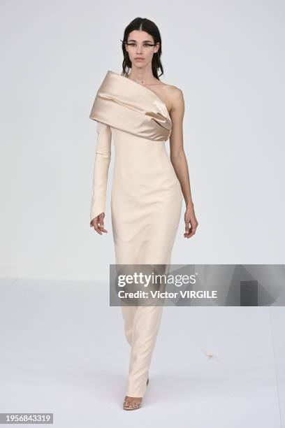 Model walks the runway during the Alexis Mabille Haute Couture Spring/Summer 2024 fashion show as part of Paris Fashion Week on January 23, 2024 in...