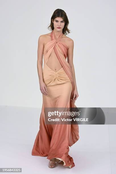 Model walks the runway during the Alexis Mabille Haute Couture Spring/Summer 2024 fashion show as part of Paris Fashion Week on January 23, 2024 in...