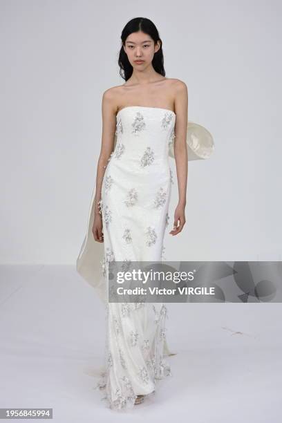 Model walks the runway during the Alexis Mabille Haute Couture Spring/Summer 2024 fashion show as part of Paris Fashion Week on January 23, 2024 in...