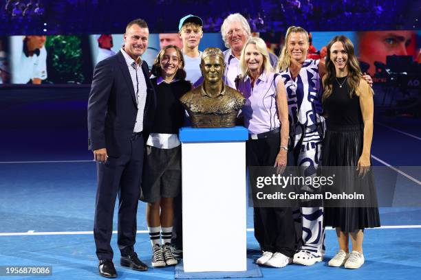 Lleyton Hewitt, Ava Hewitt, Cruz Hewitt, Glynn Hewitt, Cherilyn Hewitt, Jaslyn Hewitt and Bec Hewitt pose after Lleyton is inducted into Australian...