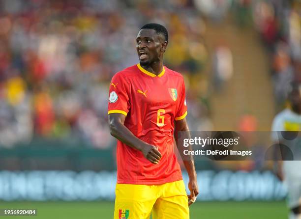 Amadou Diawara of Guinea looks on during the TotalEnergies CAF Africa Cup of Nations group stage match between Guinea and Senegal at Stade Charles...