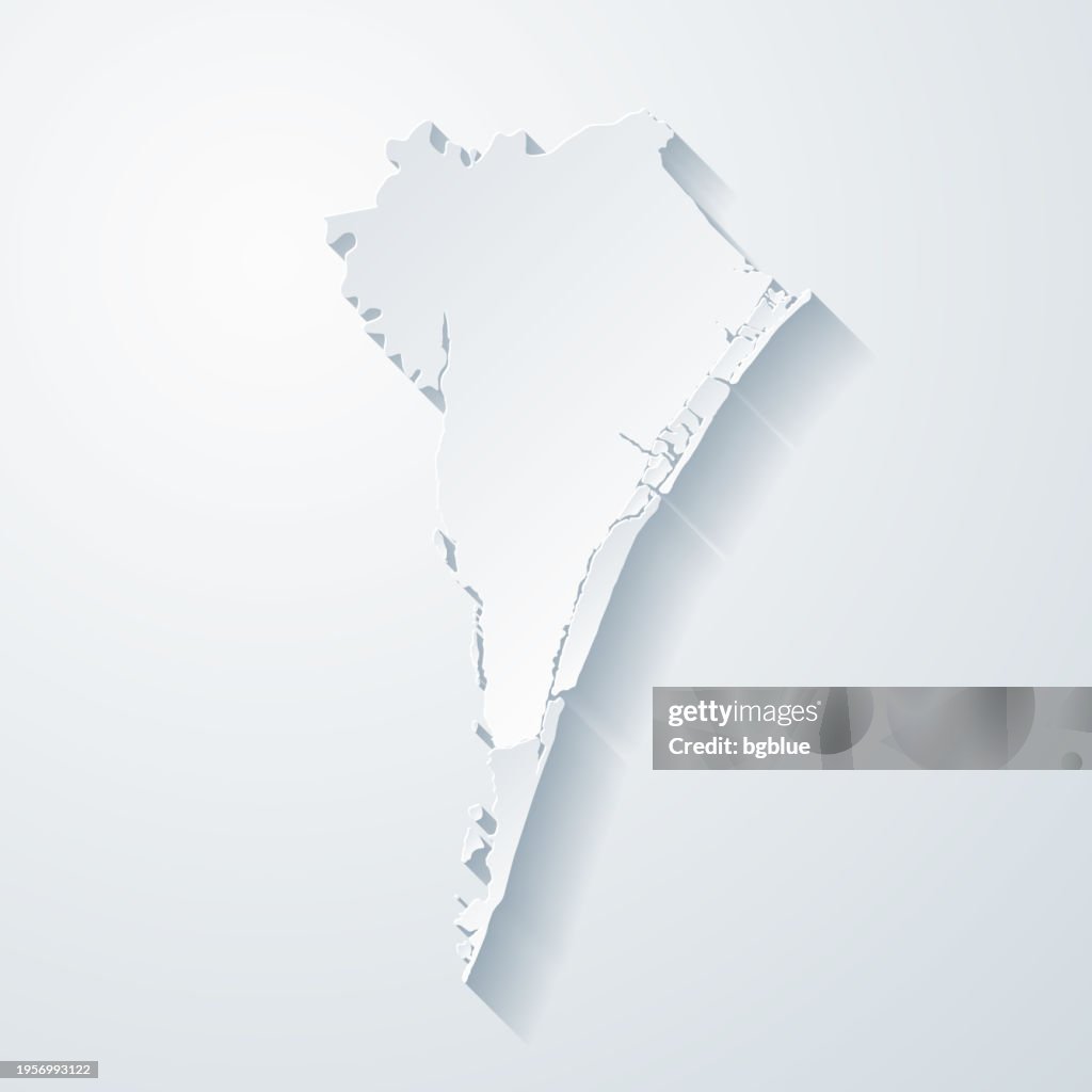 New Hanover County, North Carolina. Map with paper cut effect on blank background
