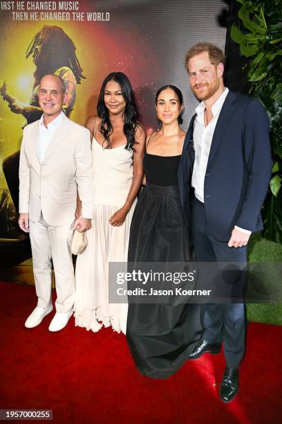 Brian Robbins, Tracy Robbins, Meghan, Duchess of Sussex and Prince Harry, Duke of Sussex attends Premiere of "Bob Marley: One Love" at the Carib 5...