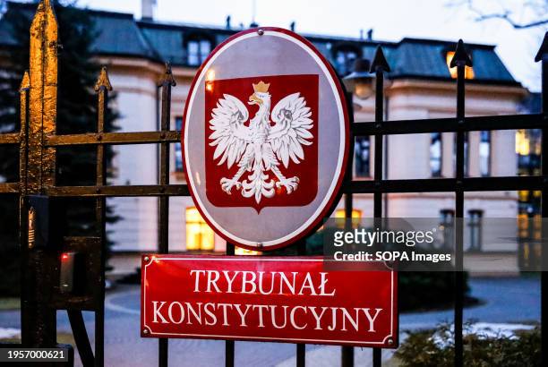 Constitutional Tribunal of Poland sign is seen amid chaos created by legal disagreement with the previous government. The present government assumed...