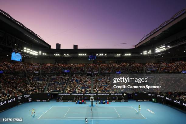 General view of the quarterfinal singles match between Anna Kalinskaya and Qinwen Zheng of China during the 2024 Australian Open at Melbourne Park on...