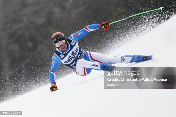 Nils Allegre of Team France in action during the Audi FIS Alpine Ski World Cup Men's Super G on January 27, 2024 in Garmisch Partenkirchen, Germany.